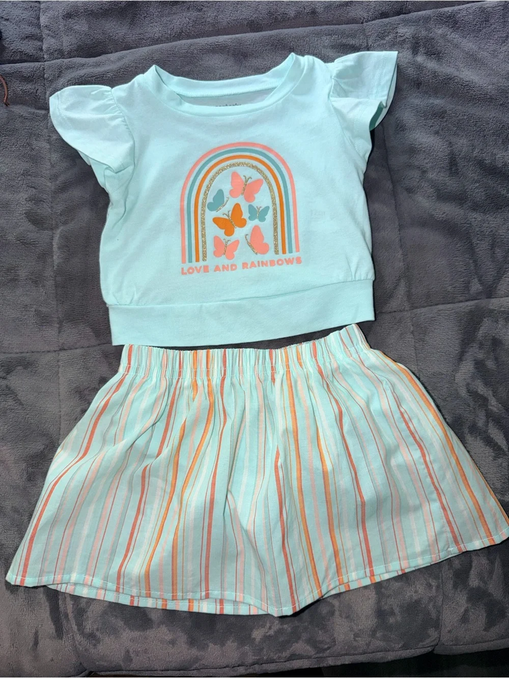 Carter's Mint Two-Piece Set with Coral & Cream Stripes